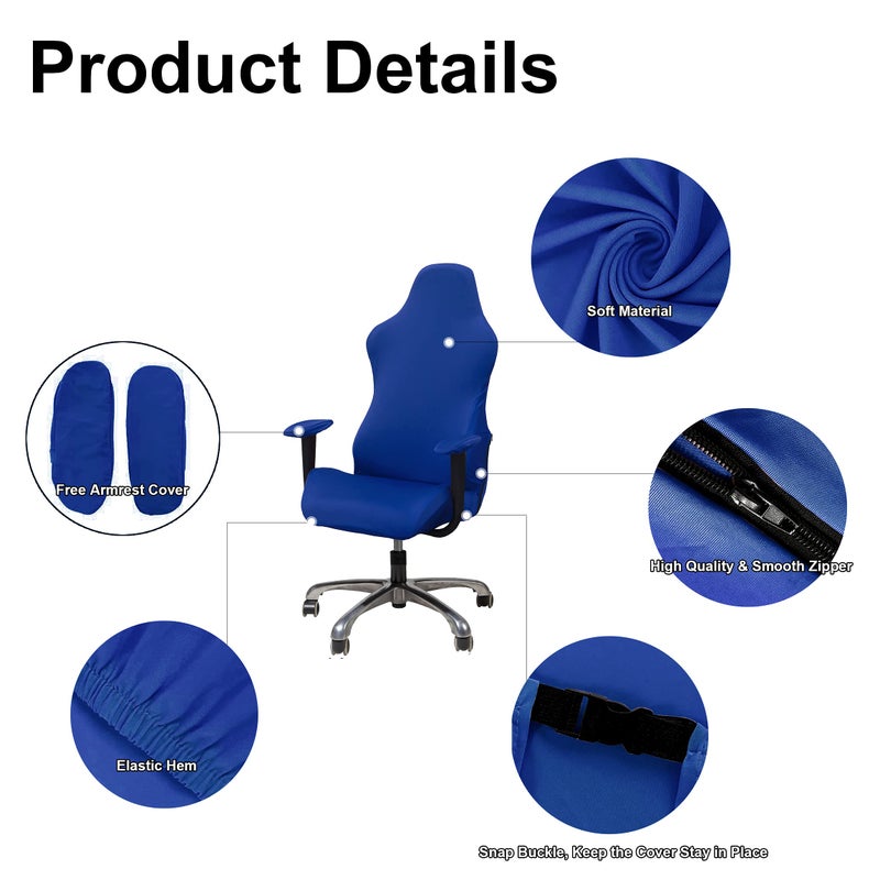 WOMACO Gaming Chair Slipcover Stretch Seat Chair Cover for Leather Computer Reclining Racing Ruffled Gamer Chair Protector (Blue, One-Size) - Image 3